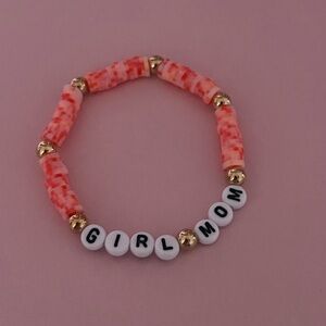 Coral and Gold “Girl Mom” Beaded Bracelet